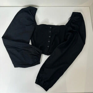 Zara Semi cropped top with  puffy sleeves